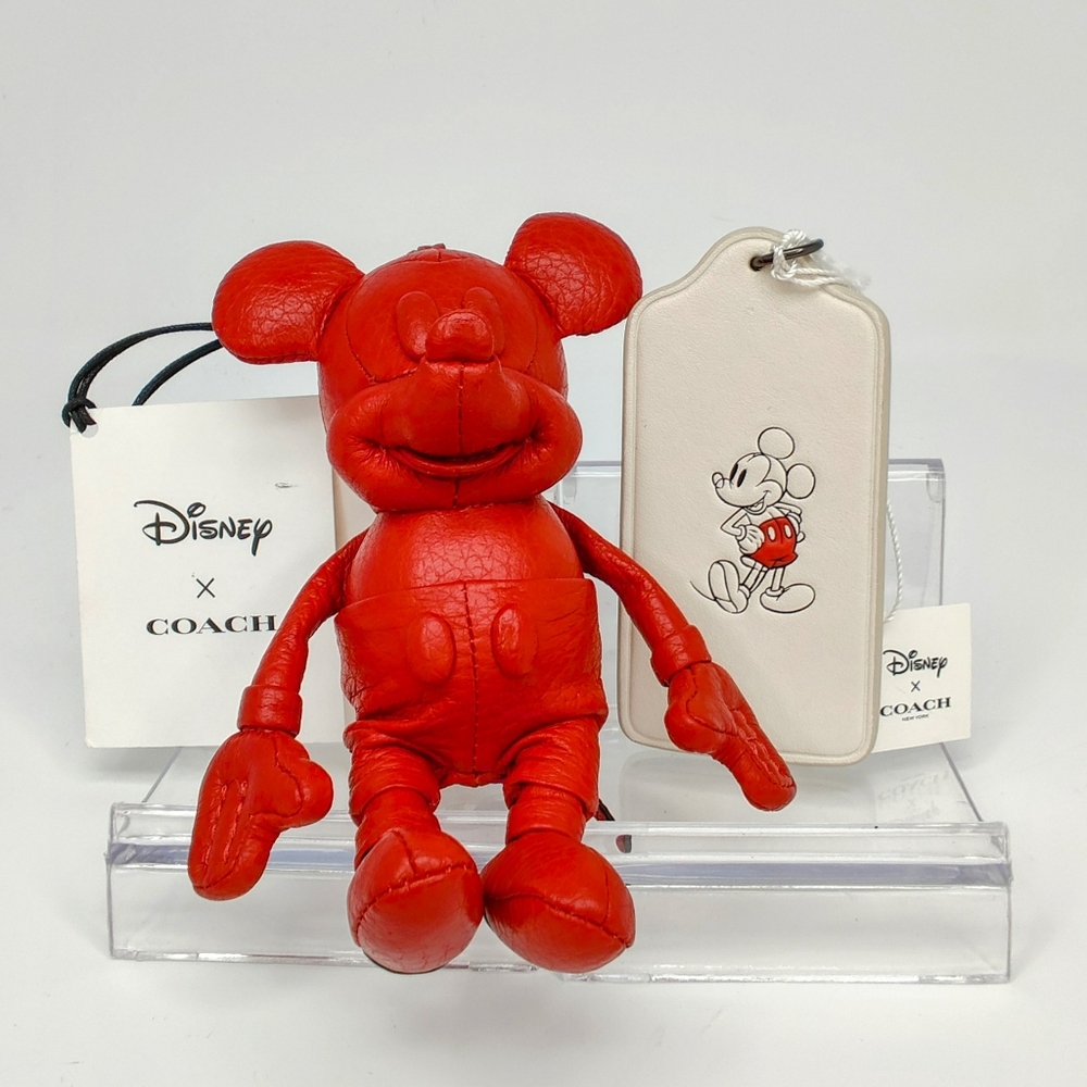 Coach X Disney red leather Mickey Mouse Charm and white Mickey Hang Tag. NWT